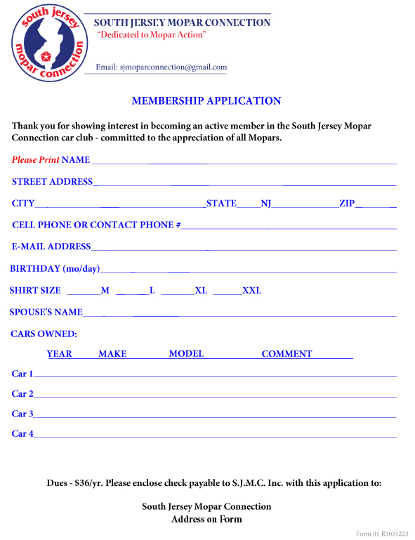 south jersey mopar membership form